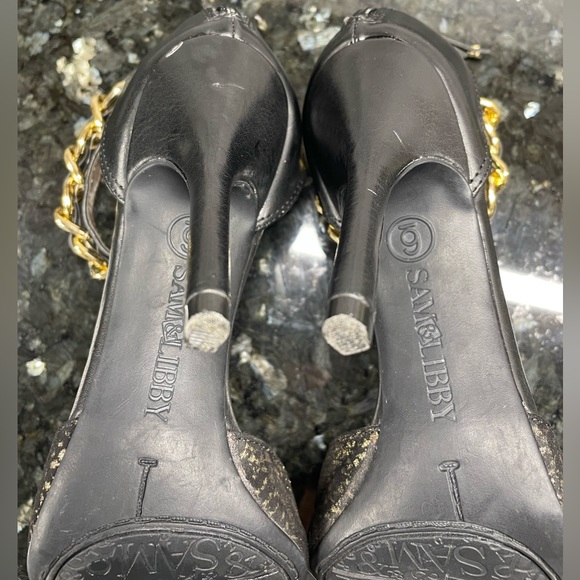 Sam & Libby SZ 6 Snakeskin Look High Heals with Gold Metallic Black Gorgeous - Picture 7 of 7